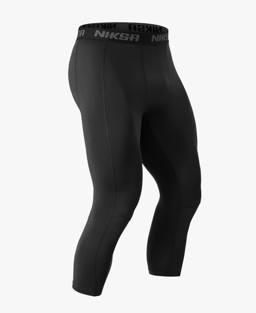 Niksa 3/4 Men's Compression Pants - Athletic Running Capri Tights Quick Dry Basketball Sports Leggings Gym Workout Base Layer(L) pack of 2