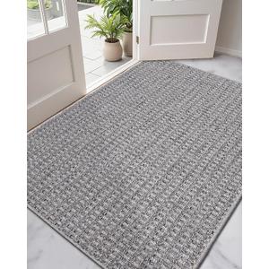 DEXI Dirt Trapper Door Mat, 3.3x10 Washable Doormat, Dirt Resistant and Absorbent, Easy Clean Low-Profile Floor Rugs for Entryway, Front Door, and Inside Entrance, Checkered Grey