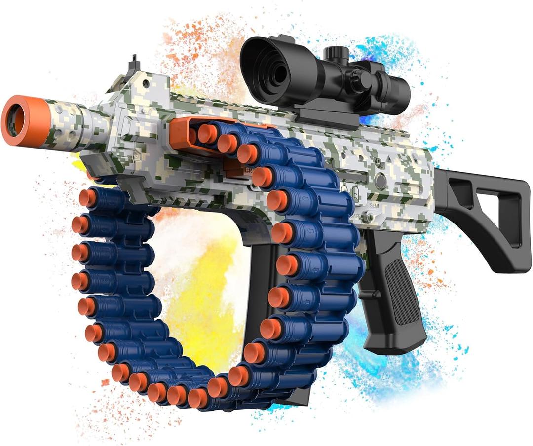 Electric Automatic Toy with Scope, JakMean Toy Blaster with 30 Dart Clips and 100 Foam Darts, Outdoor Shooting Games Toys for 6-12 Year Old Boys & Girls Adults, Gifts for Birthday Xmas, Green
