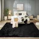 Floralux 9x12 Area Rug for Bedroom, Black, Large Shag Carpets Living Room Rug, Ultra Soft Shaggy Fluffy Carpet for Playroom, Plush Modern Floor Rug for Kids Room