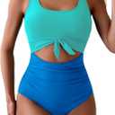Eomenie Women's One Piece Swimsuit Tummy Control Slimming Bathing Suit Cutout Tie Knot Swimwear (X-Large, Blue Color Block)