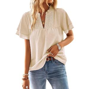 Womens Tops Butterfly Sleeve V Neck Blouses for Women Dressy Casual Flowy Swiss Dot Ruffle Short Sleeve Shirts (3X-Large, Apricot) Womens Tops Butterfly Sleeve V Neck Blouses for Women Dressy Casual Flowy Swiss Dot Ruffle Short Sleeve Shirts (3X-Large, Apricot)