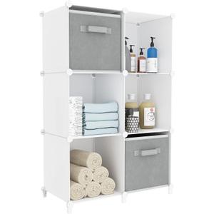 Stackable Closet Organizers and Storage 6 Cube Storage Organizer Closet Organizer for Bathroom Closet Storage for Wardrobe (38x38x12'', White)