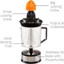 Elite Gourmet ETS740 BPA-Free 40-Watt Electric Citrus Juicer with 2 Cones, Compact, Large Volume, Pulp Control, Oranges, Lemons, Limes, Grapefruits with Easy Pour Spout, 1.2L, Black/Stainless Steel