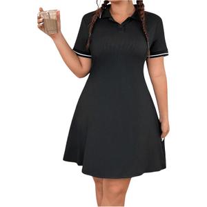 RoseSeek Women's Plus Size Football Jersey Dress Collared Golf Tennis Dress Button Front A Line Streetwear Dresses Black 1XL