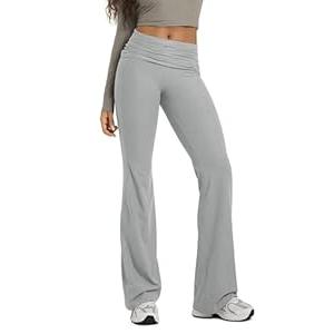 ODODOS Women's Foldover Pants 30"- Ultra Soft odSTRATUM Tech Performance Mid Rise Lounge Casual Yoga Pants, Pale Grey Heather, Large