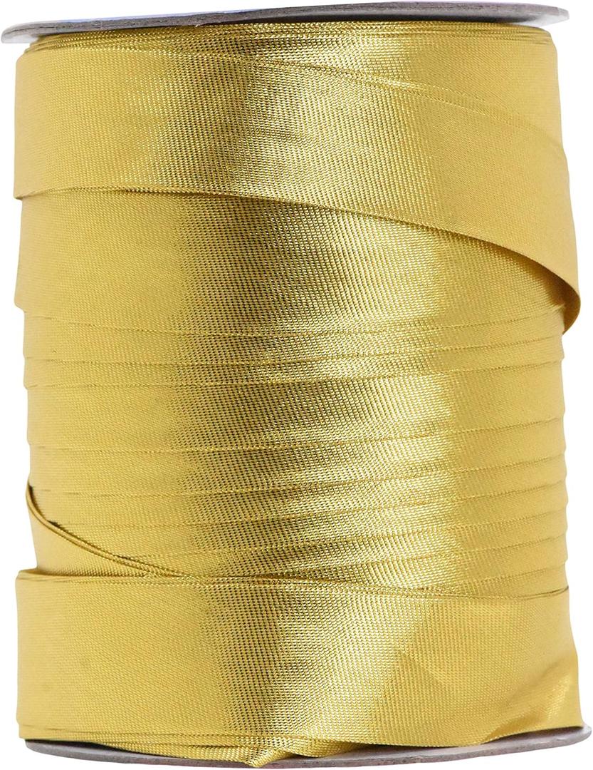 Mandala Crafts 55 Yards 1 Inch Metallic Gold Double Fold Bias Tape for Sewing - Bias Binding Tape for Quilting Binding, Hemming, Seam, and Fabric Piping