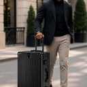 Checked Luggage with Spinner Wheels, Large Zipperless Rolling Suitcase with TSA Locks, Hard Shell Aluminum Frame Luggage for Business Travel（Black，28Inch）