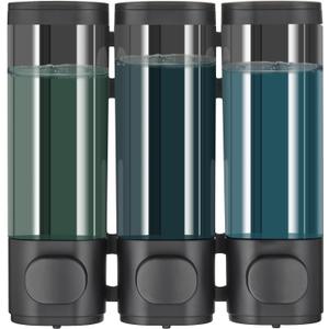 Pollock Shower Dispenser 3 Chamber No Drill Shampoo and Conditioner Dispenser for Bathroom, Large Capacity, Black