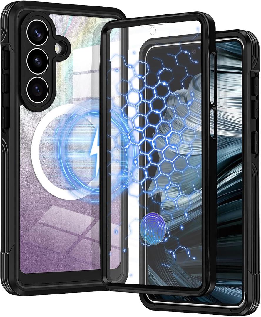 Bizzib for Samsung Galaxy S26 Plus Case Compatible with MagSafe Built-in 9H Screen Protector & Camera Lens Guard Military Grade Full Body Protection Shockproof Phone Case Cover,Black Glitter