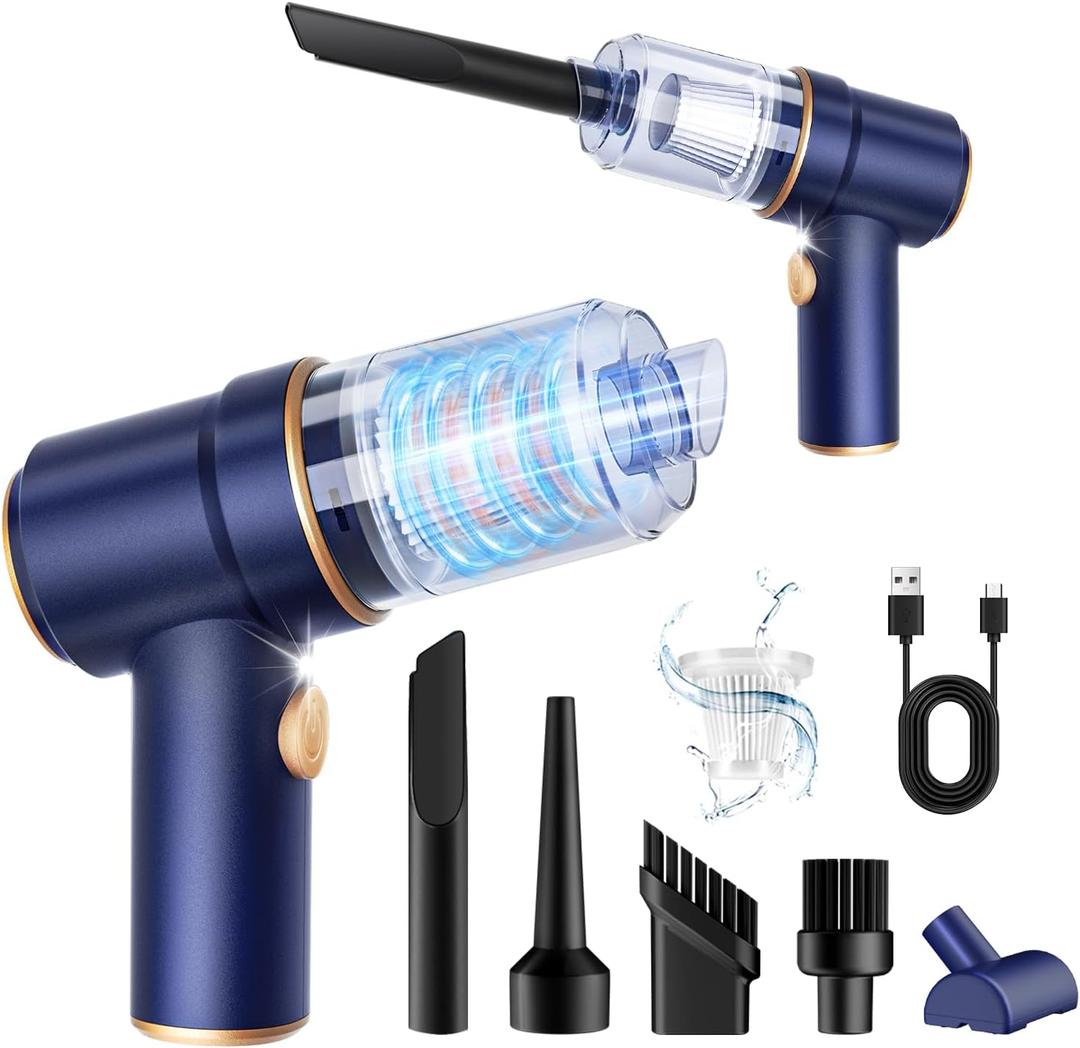 KMM Handheld Car Vacuum Cleaner, 9000Pa Vacuum Cleaner and Air Duster, 120W High Power Hand Held Vacuum with LED Light and Multi-Nozzles for Car, Home, Office, Pet, Blue