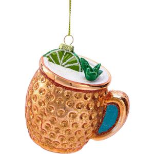 Joiedomi Mini Christmas Cocktail Moscow Mule Glass Ornament, Small Drink Glass Blown Ornaments or Christmas Tree Decoration, Funny Adult Beverages Decoration for Xmas Gift Holiday Party Favor