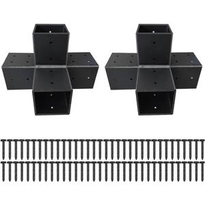 Pergola Brackets 4x4 Woodworks Pergola DIY Hardware Kit 4-Way Black Right Angle Corner Bracket for Extension Gazebo for 4x4 Inch(Actual 3.6x3.6 Inch Wooden Post, 2Pack