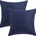 MIULEE Pack of 2 Decorative Outdoor Solid Waterproof Throw Pillow Covers Euro Sham Faux Linen Garden Farmhouse Cushion Cases for Summer Patio Tent Balcony Couch Sofa 26x26 Inch Navy