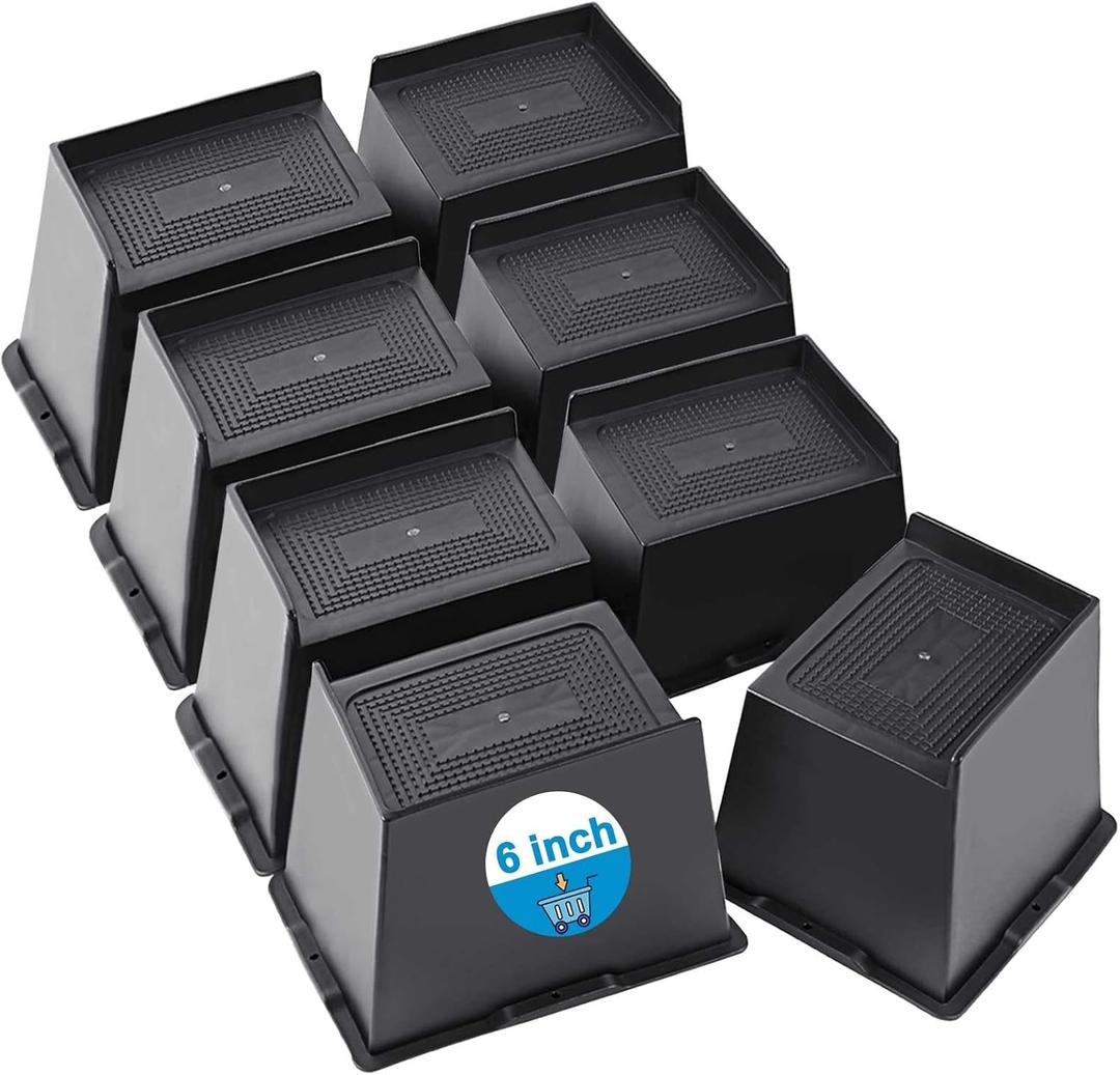 Bed Risers 2 inch, 3 inch, 4 inch, 5 inch, 6 inch Heavy Duty, Oversized Furniture Riser for Couch Sofa Table Desk Chair Recliner Leg Frame Dorm, Support up to 6000 Lbs (Black 6 inch, 8 Pack)