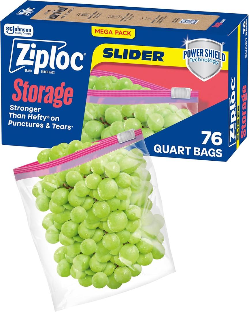 Ziploc Quart Food Storage Bags, Stand-Up Bottom, Easy to Fill, 76 Count