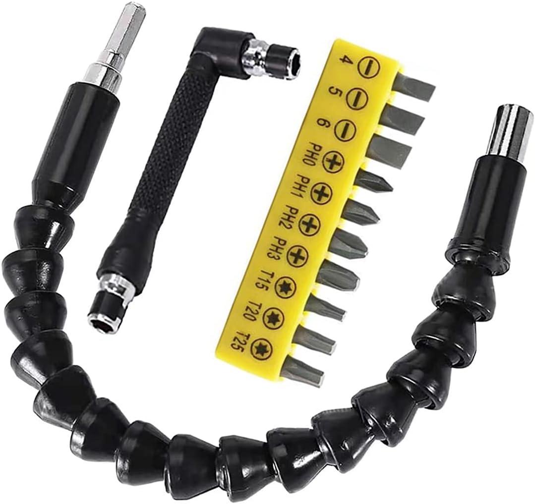 11.7in Flexible Screwdriver Bit Extension Kit - 10pc Set with 90 Angled Bits and Soft Shaft Adaptors