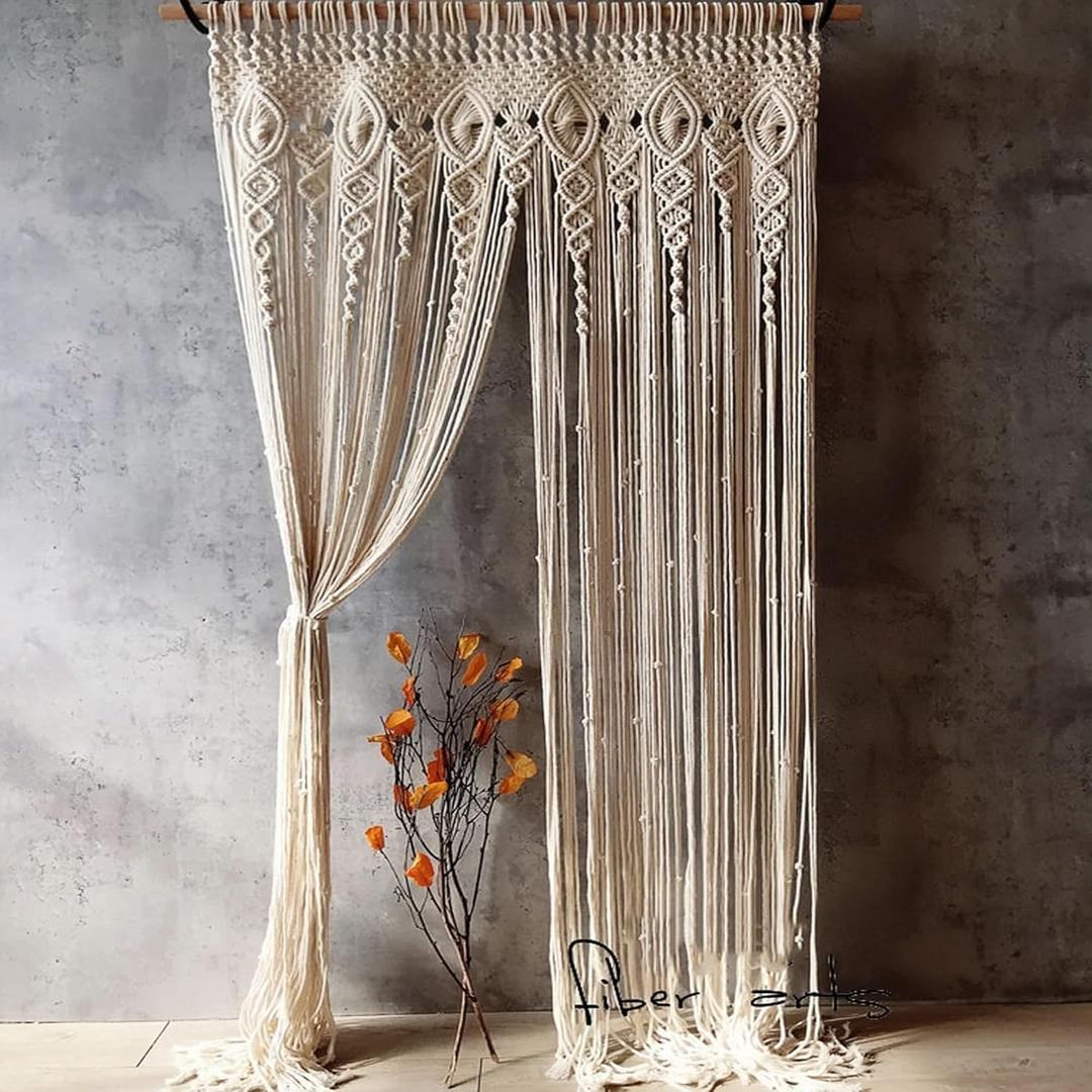 Macrame Curtain Wall Hanging Handmade Boho Curtains for Wedding Backdrop Arch Closet Room Divider Boho Wall Decor 40"X80"
