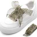 Snow Yarn Shoe Laces: Wide Leopard Flat Sneakers Shoelaces 2 Pair (55 inch(140CM), 03 Yellow Leopard 1 Inches(2.5 Cm)wide)