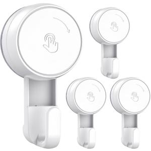 LUXEAR Heavy Duty Waterproof Shower Hooks 4 Pack - Suction Hook, No Drill Damage-Free Removable Reusable Wall Hooks for Bathroom Kitchen Towel Bathrobe Loofah Shower Hooks (Max Load 11LB/5KG)