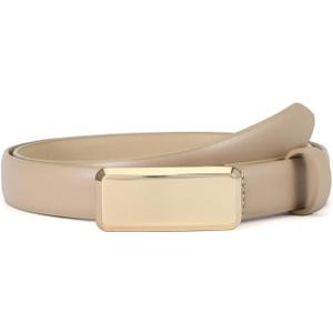 Thin Belts for Women Jeans Dress Gold Square Buckle Ladies Skinny Faux Leather Waist Belt Khaki Small