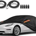 Special 16 Layers Full Car Cover Fit for 2017-2024 TES-la Model 3, Ultra Heavy 600D Oxford Cloth, All-Weather Protection Summer Sun Exposure and Winter Snow Rain Dust UV, Black