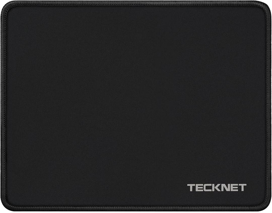 TECKNET Mouse Pad with Anti-fray Stitching, Waterproof Surface & Non-Slip Rubber Base with Stitched Edges Gaming Mouse Mat for LaptopCompatible with Laser and Optical Mice - Black (10.6L x 8.2W inches)
