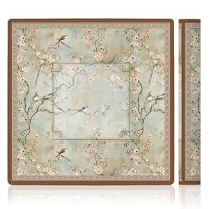 LZYRF Vintage Chinoiserie Cherry Blossom Mahjong Mat 31.5 x 31.5 in, Cottagecore Botanical Floral Bird Anti Slip and Noise Reduction Game Table Cover for Mahjong Dominoes Card Board Tile Games
