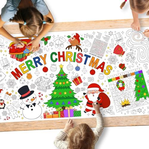 Gatherfun Christmas Decorations - Versatile 31.5 x 72 Inches Activity Poster, Merry Christmas Party Coloring Banner/Table Cover for School Parties and Special Events
