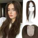 Hair Toppers for Women Real Human Hair,Chocolate Brown Hair Topper 12 Inch Large Silk Base 3.5x5.5 Inch Hair Pieces for Women with Thinning No Bangs for Add Volume