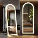 Elevon Full Length Mirror with LED Lights, 71"x26" Floor Mirror with Dimming & 3 Color Lighting, Led Mirrors Full Length with Stand for Bedroom, Dressing Room, Arched