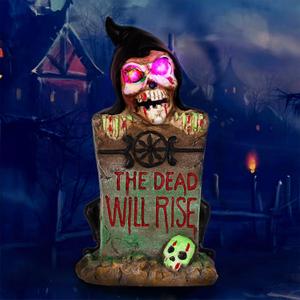 Solar Halloween Decoration Graveyard Tombstone Solar Garden Lights Resin Material for Halloween Party Decorations Outdoor Lawn Walkway Decor-Hat