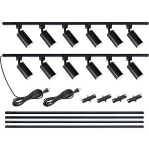 Plug-in Track Lighting Kit With Power Cord, 12-Light GU10 H Type Rails, Modern Kitchen LED Ceiling Spot Light Fixtures, 13FT, Black (No Bulbs)