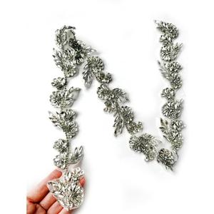 Iron on hotfix Hand-Made Beaded Trim,2 inch Wide 36 inch Lengh Rhinestones Chain,Rhinestone Trim by The Yard for Bridal Belt Hair wear Bag Shose Decoration Accessories (Silver-C)