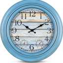 eYotto 18-Inch Large Indoor/Outdoor Wall Clock with Thermometer & Hygrometer, Battery-Operated Silent Non-Ticking Wall Clocks Waterproof for Patio, Pool, Bathroom, Garden, Beach House Decorative, Blue