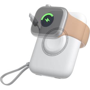DDUAN Portable Watch Charger for Apple: 5000mAh Travel Wireless Power Bank with USB-C Cable - Keychain Charger Compatible with iwatch 9/8/7/6/5/4/3/2/1/SE2/SE & Phone 15/ Samsung (White, Light-ning)