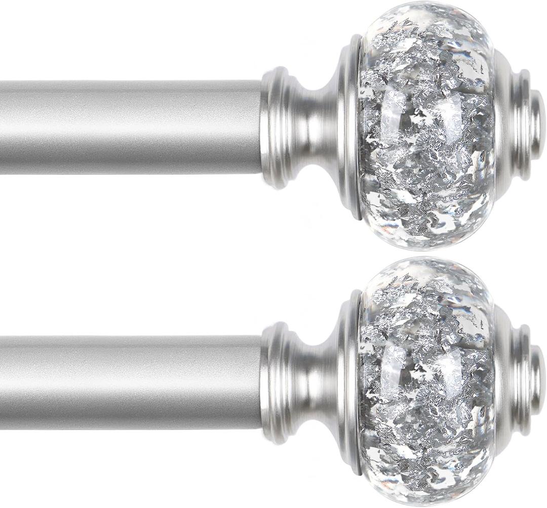 Silver Curtain Rod 32 to 58 Inch, Decorative Drapery Rods, 2 Pack