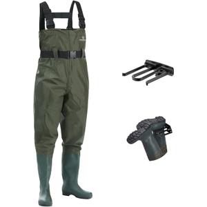 Fishing Waders for Men, 2-Ply Nylon/PVC Waterproof Women Chest Wader with Boots, Bootfoot Hunting Waders (Green)