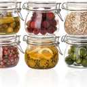 Liuruiyu 16oz - 6 Pack Round Glass Jars with Airtight Lid, Wide Mouth Mason Jars with Clamp Lids, Air Tight Glass Canisters, Food Storage Containers for Cereal, Pasta, Beans, Sugar, Coffee, Spice