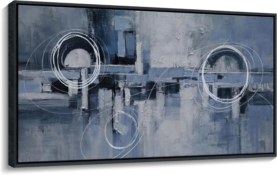 YDYSUNE Extra Large Framed Abstract Wall Decor for Living Room Blue and White Canvas picture Minimalist Wall art Modern Artwork Painting for Bedroom,Office Decoration 2958inch