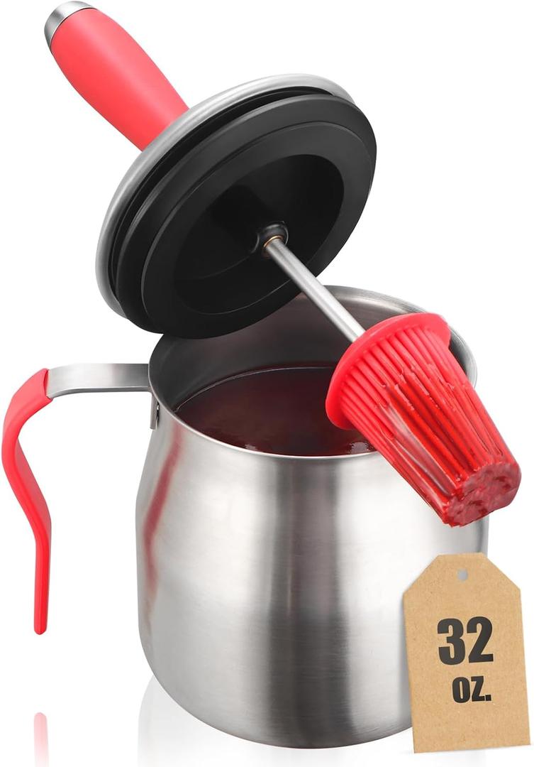 32 OUNCE BBQ Basting Pot with BrushChristmas Grilling Gifts for Men/WomenStainless Steel 304 Barbecue Sauce Container Brush SetAirtight Melting Pot for Grill,KitchenCamping