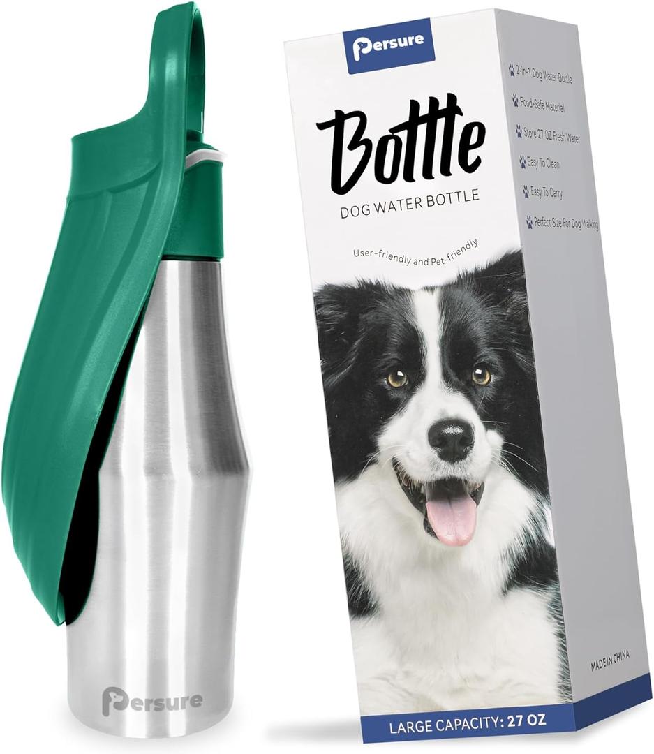 27 OZ Dog Water Bottle Portable Stainless Steel Convenient Pet Water Dispenser, Leak Proof Puppy Travel Water Bowl for Dog Outdoor Walking, Hiking, Perfect Size for All Dog Breeds, Sage Green (1-Pack)