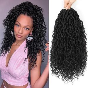 Col Bling 12 Inch 8 Packs Goddess Locs Crochet Hair Faux Locs Crochet Hair for Women Pre Looped River Locs Hair with Curly Ends Synthetic (12 Inch 8 Packs, #1B)
