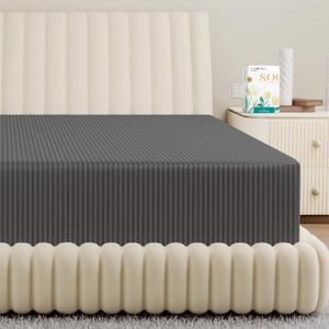 Carressa Linen 100% Egyptian Cotton Deep Pocket Queen Striped Fitted Sheet Only - 800 Thread Count Luxury Damask Fitted Sheet, Cooling Bottom Sheet, Fits Mattress Upto 18 in - Dark Grey Stripe (Stripe - Graphite Gray)