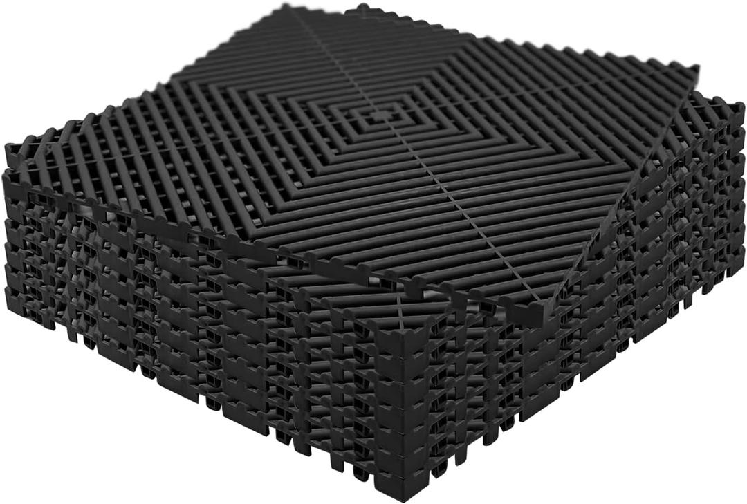 24 Pack 16"x 16"Interlocking Garage Floor Tiles,Modular Drainage Floor Mat,Non-Slip Splicing Interlocking Drainage Mats Floor Tile for Garage Car Wash Basement,etc(Black) (24 PCS)