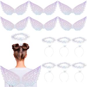 12 Pcs Angel Costume Accessory Sequin Angel Wings and Headband Set for Christmas Cosplay Party Dance Performances (White)