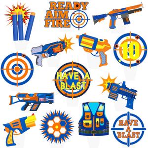 Dart War Party Cupcake Toppers 48pcs Dart Theme Cake Cupcake Toppers Decorations for Game Dart Party War Theme Birthday Party Baby Shower Supplies