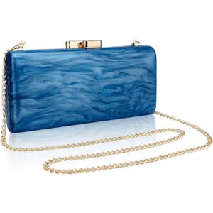 Simcat Acrylic Clutch Purse for Women, Chic Metal Evening Bag, Marble Evening Clutch Bag with Chain for Prom Wedding Party (Blue)