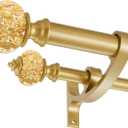 Double Curtain Rods for Windows 72 to 144 Inches, 1 Inch Front and 5/8 Inch Back Heavy Duty Double Curtain Rod, Double Drapery Rod with Stacking Tower Translucent Finials and Aluminum Bracket, Gold