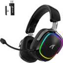 ATTACK SHARK G800 Wireless RGB Gaming Headset:7.1 Surround Sound-50mm Drivers-Memory Foam Ear Pads,Wired/2.4Ghz/BT,Ultralight,Durable Aluminum Frame,Detachable Mic,Programmable for PC Mac Gamer(Black)